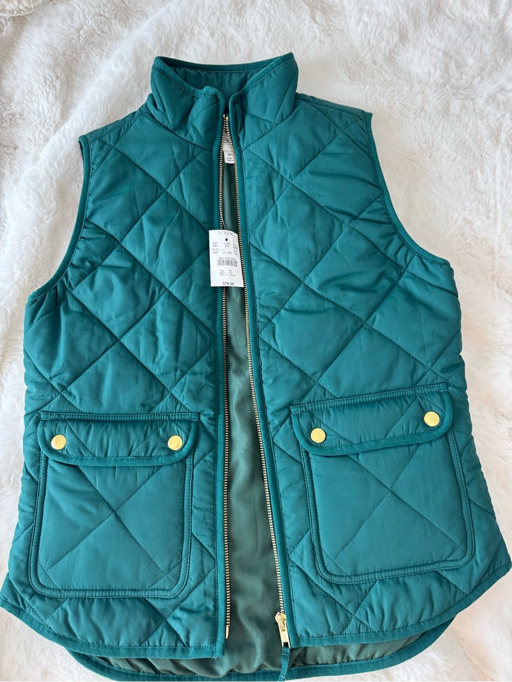 J. Crew Quilted Teal Vest with Gold Buttons